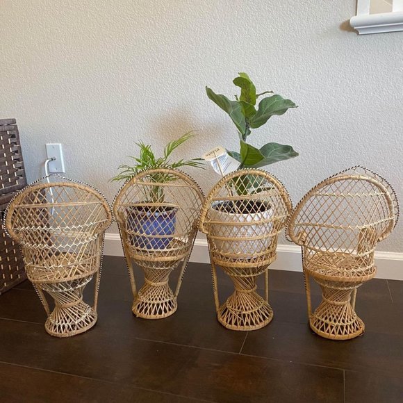 Other - Vintage Wicker Peacock Fan Back Rattan Chair 16” Doll Or Plant Stand Boho Hip X